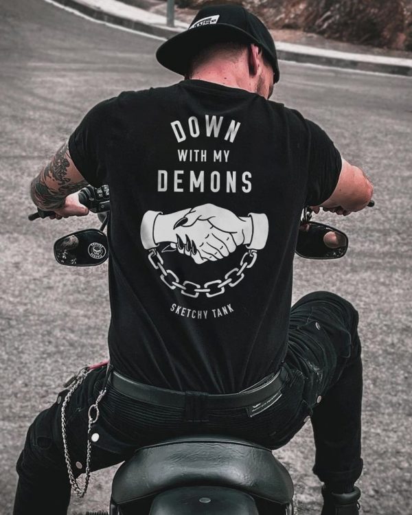 Down with my demons printed men's designer T-shirt