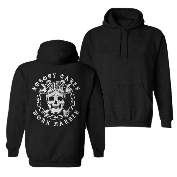 Skull Nobody Cares Work Harder Printed Men's Casual Hoodie