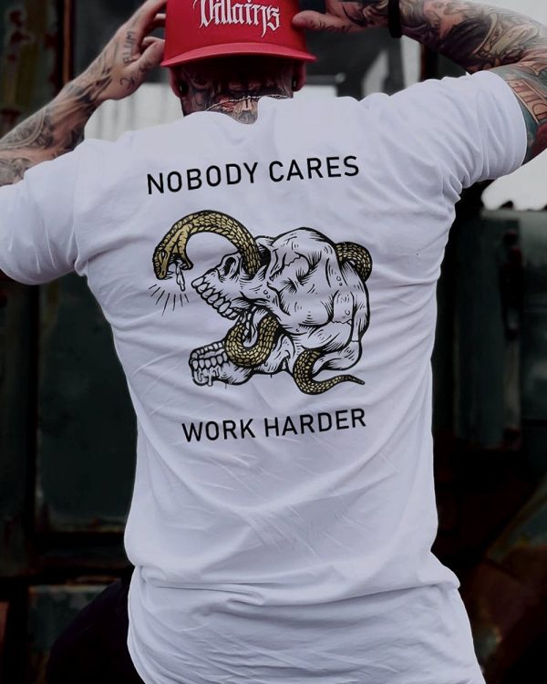 Cares Work Harder Skull Printed Men's T-shirt