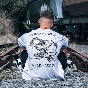 Cares Work Harder Skull Printed Men's T-shirt